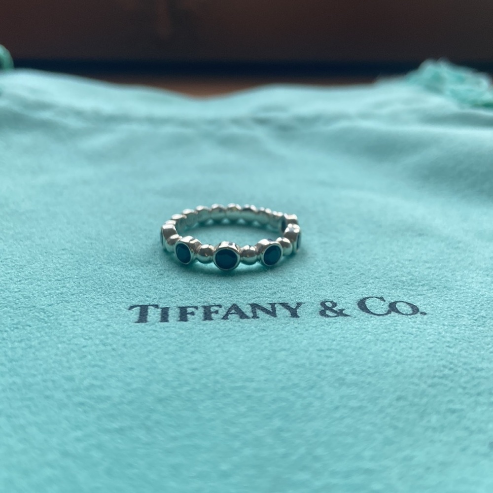 Tiffany & Co. Ziegfeld Black Spinel and Silver Ring size 6